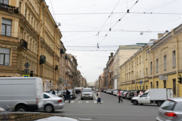 blurred view of one of the streets of St. Petersburg