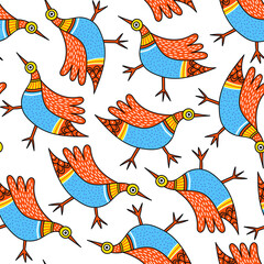 Pattern with birds in Indian traditional Gong style