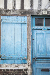 Honfleur France blue shutters house