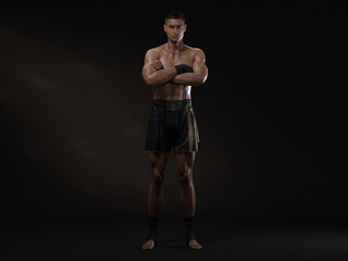 Obraz na płótnie Canvas 3D Render : The portrait of male boxer, perform muay thai martial arts