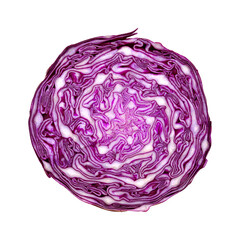 Red Cabbage cut, with inner patterns of folded leaves visible