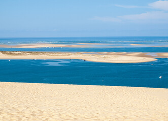 View from the Dune of Pilat, the tallest sand dune in Europe. La Teste-de-Buch, Arcachon Bay, Aquitaine, France