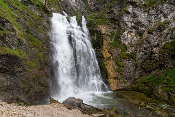 waterfall at palfauer wasserlochklamm in the austrian alps