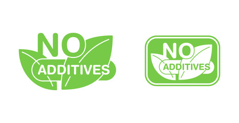 No additives sign for healthy natural food products composition labels - vector isolated pictogram in 2 variations with outline plant leaf