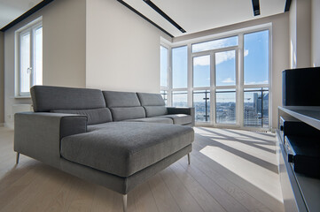 modern grey sofa in living room hi-tech