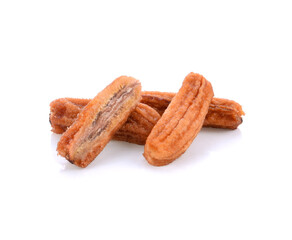 dried bananas (honey baked bananas) on white background, Thai preserved food