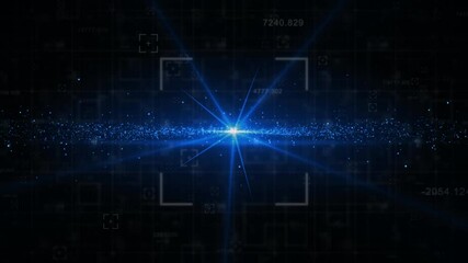 Square scanner and data processing against blue star light glowing