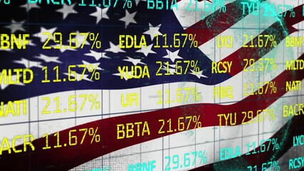 Stock market data processing against American national flag - Powered by Adobe