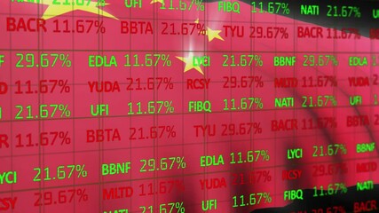 Stock market data processing against Chinese national flag - Powered by Adobe