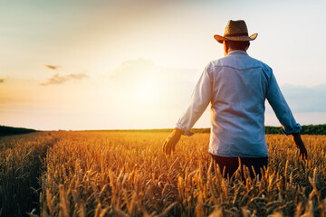 farmer standing in wheat field