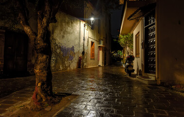 Chania, old town, night streets. Crete, Greece