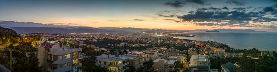 Fototapeta na wymiar Panorama of the evening city of Hania, Crete, Greece