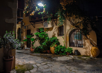 Fototapeta na wymiar Chania, old town, night streets. Crete, Greece