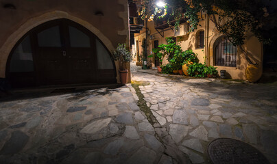 Chania, old town, night streets. Crete, Greece