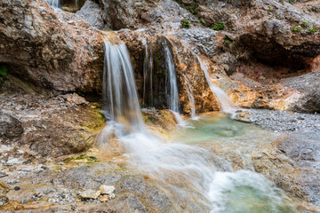 Waterfall at Karlschütt gorge in the Hochschwab mountain range in Styria, Austria
