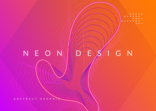 Neon edm flyer. Electro trance music. Techno dj party. Electronic sound event. Club dance poster.