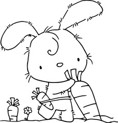 vector drawing cartoon rabbit with carrot