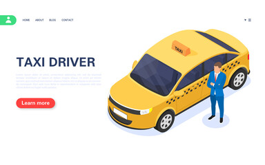 City taxi driver. A man stands next to a car on a white background. © Artur