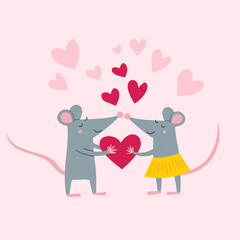 illustration of rat couple in love