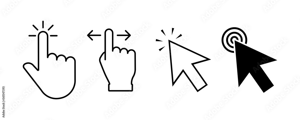 Poster pointer click icon. vector isolated elements. clicking cursor. wait loading icon. hand finger click.
