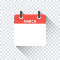 Calendar daily flat March month. Vector isolated illustration.Calendar personal organizer mockup in flat design. Stock vector.