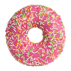 Pink donut with sprinkles isolated on white background