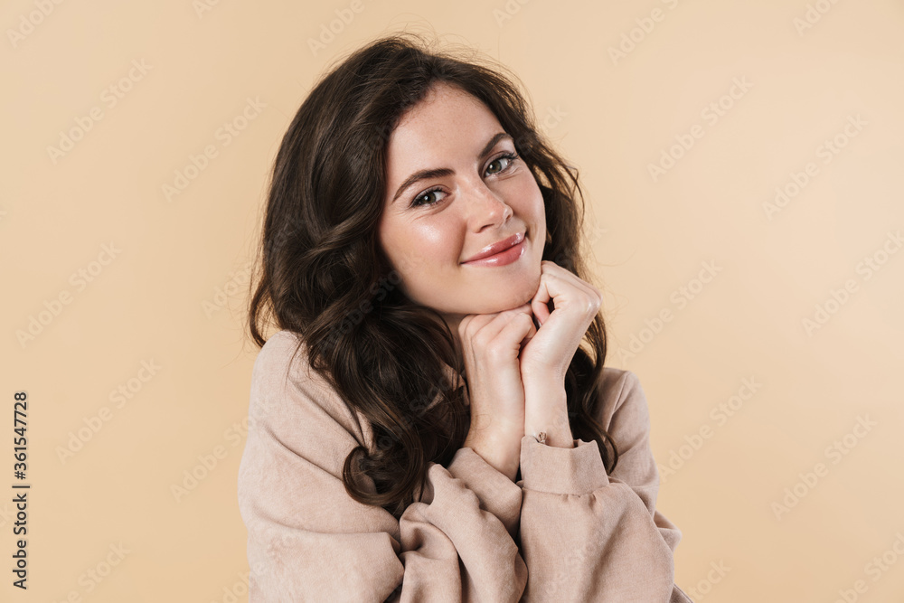 Canvas Prints image of happy caucasian woman smiling and looking at camera