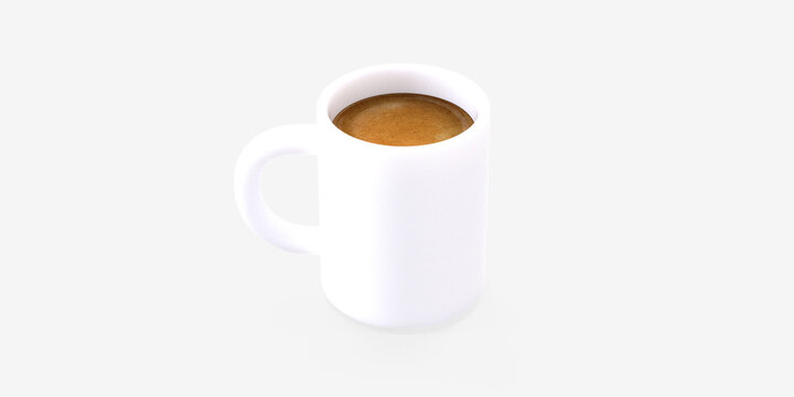 Coffee shop 3D render - coffee mug -modern concept digital illustration of a white coffee mug of espresso coffee. Creative landing web page header