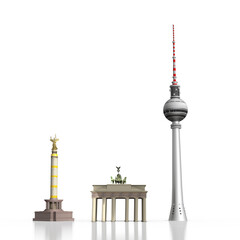 3d Fersehturm, Siegessäule und Brandenburger Tor in Berlin, freigestellt © i-picture