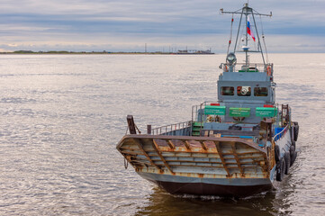 Fototapeta na wymiar Ferry in the Anadyr harbour, Chukotka Province, Russian Far East