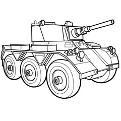 armored personnel carrier sketch, coloring, illustration on white background, vector illustration,