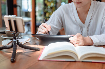 Asian student online learning and education at home. Social Distancing and New normal lifestyle