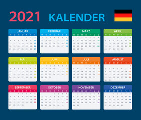 2021 Calendar - vector template graphic illustration - German version