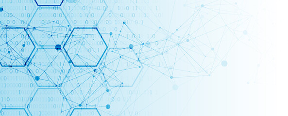 Technology background with plexus effect. Big data concept. Binary computer code.  Vector illustration.