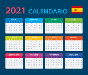 2021 Calendar - vector template graphic illustration - Spanish Version