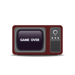 Old vintage TV-set. Game over glitch text on tv screen. Realistic retro tube TV with shadows. Template for game over and tv.