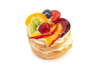 Home made cake with cream and fruit isolated