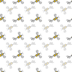 Cute vector seamless pattern background of flying honeybees.