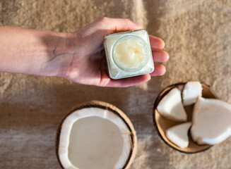 top view of broken coconut