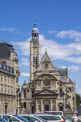 Church of Saint-Etienne-du-Mont (1494-1624) in Paris near Pantheon. It contains shrine of St. Genevieve - patron saint of Paris. Paris, France.