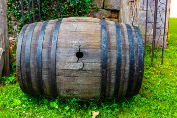 Old wooden wine barrel