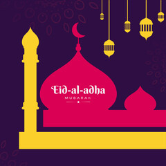 Eid Al Adha mubarak greeting wish poster, card, vector illustration