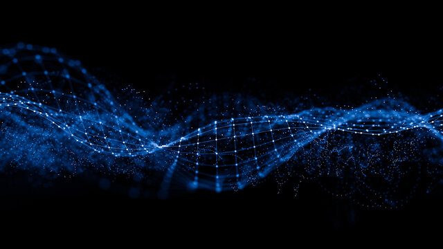 Abstract 3d rendering futuristic lines. computer geometric digital connection structure. Futuristic black abstract grid. Plexus with particles. Intelligence artificial