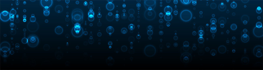 Dark blue abstract shiny bokeh particles banner design. Vector background