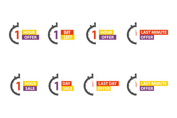 Sale set icons flat style stopwatch timer concept