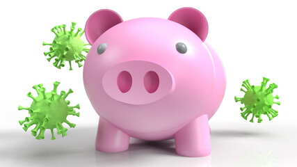 pig and virus 3d rendering for medical content.
