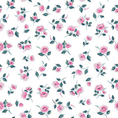 Floral seamless pattern. Flowers with leaves ornamental background. Flourish nature garden texture