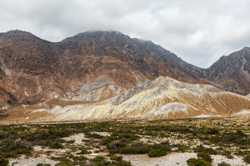 Unique colorful mountains of Stefanos crater, volcano in Nisyros island