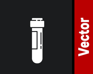 White Test tube or flask with blood icon isolated on black background. Laboratory, chemical, scientific glassware sign. Vector Illustration.