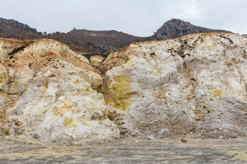 Unique colorful mountains of Stefanos crater, volcano in Nisyros island